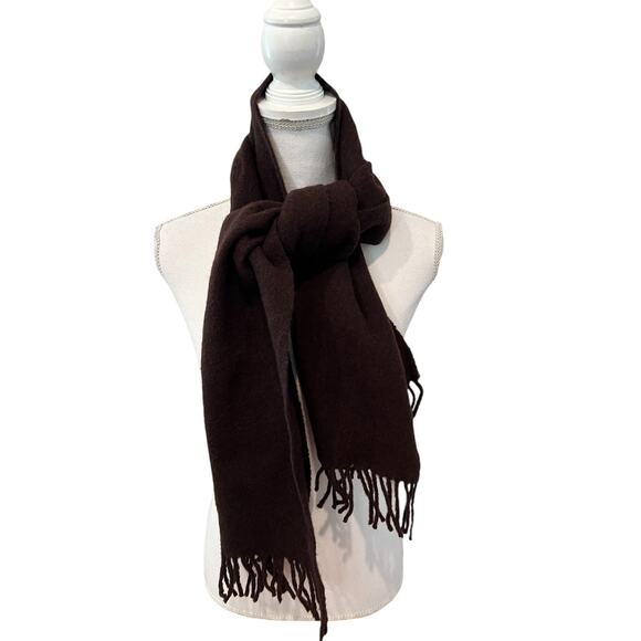 Vintage The Tie Rack Lambswool Fringed Scarf Chocolate Brown - Picture 1 of 6